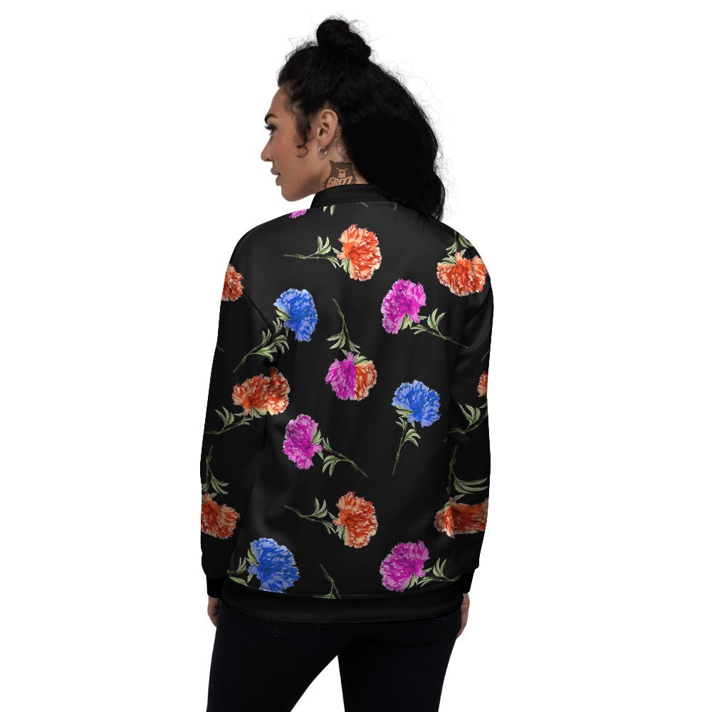 Carnation Watercolor Print Pattern Women's Bomber Jacket-grizzshop