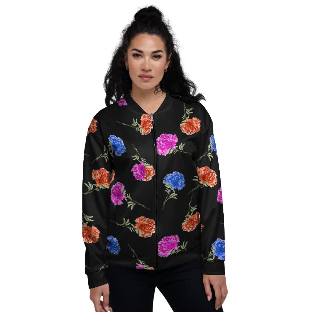 Carnation Watercolor Print Pattern Women's Bomber Jacket-grizzshop