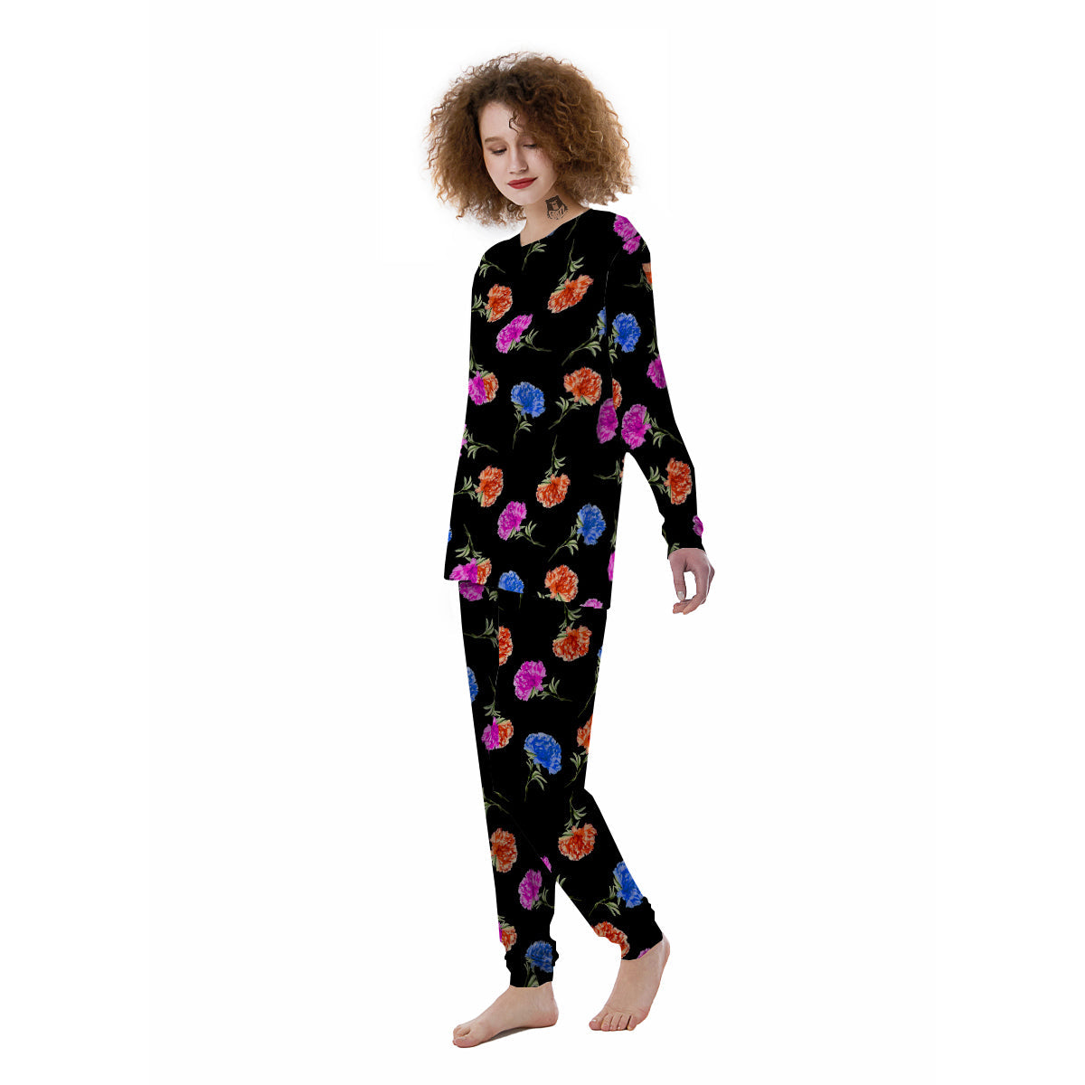 Carnation Watercolor Print Pattern Women's Pajamas-grizzshop