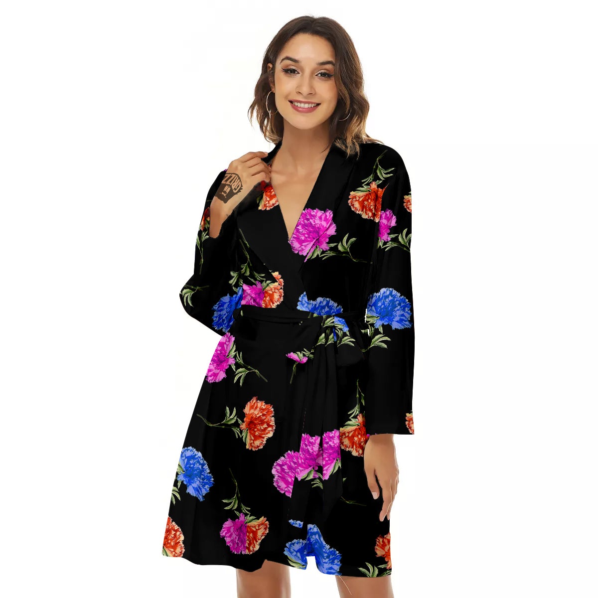 Carnation Watercolor Print Pattern Women's Robe-grizzshop
