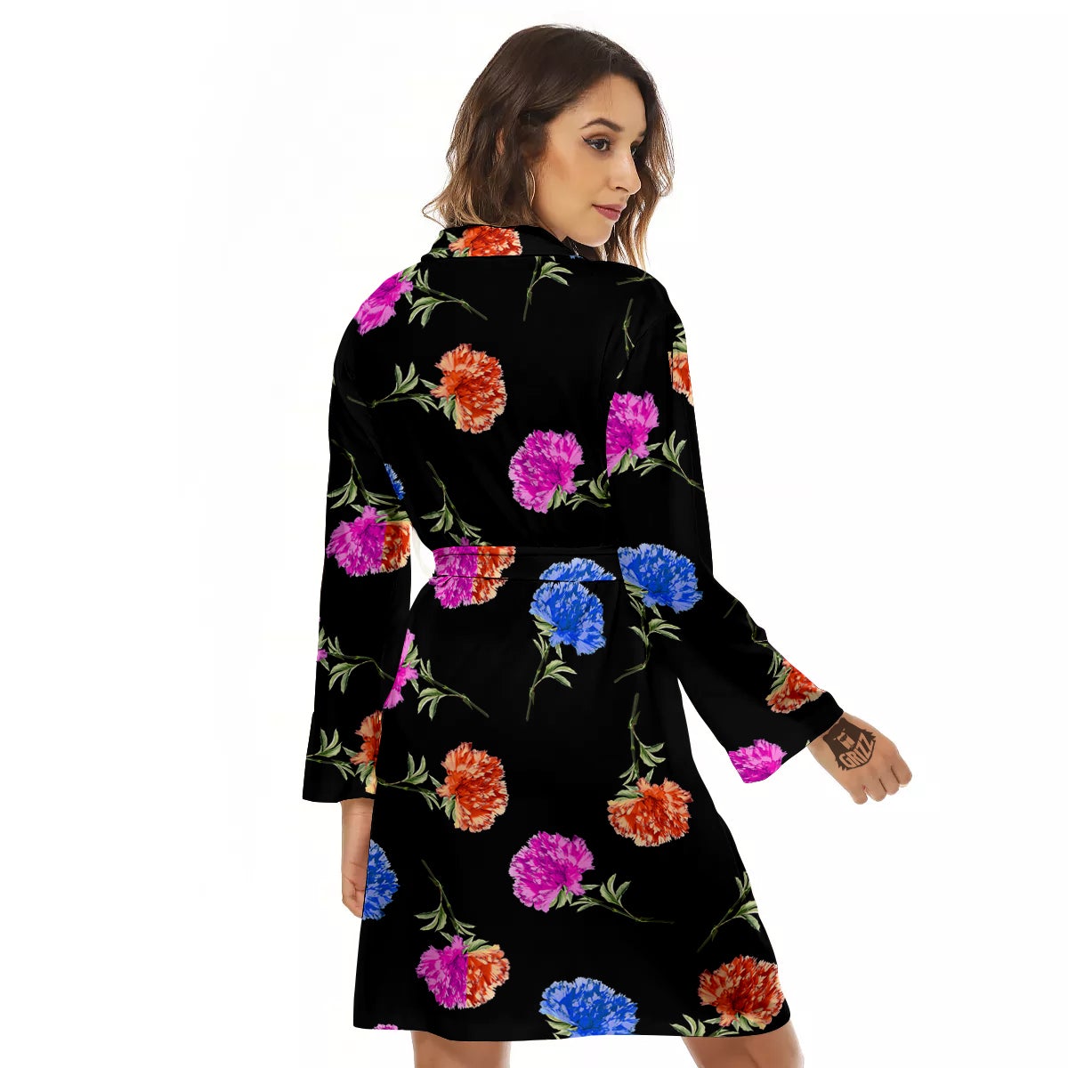 Carnation Watercolor Print Pattern Women's Robe-grizzshop
