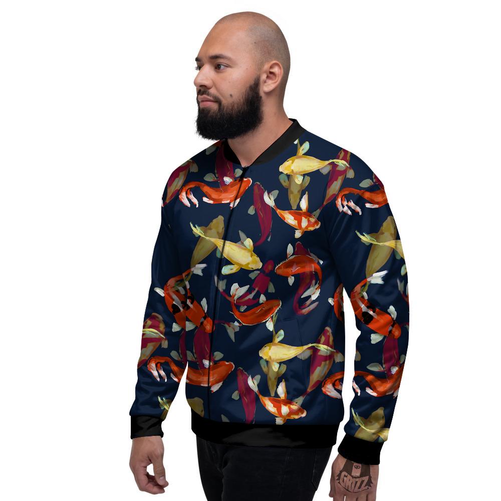 Carp Fish Koi Watercolor Print Pattern Men's Bomber Jacket-grizzshop