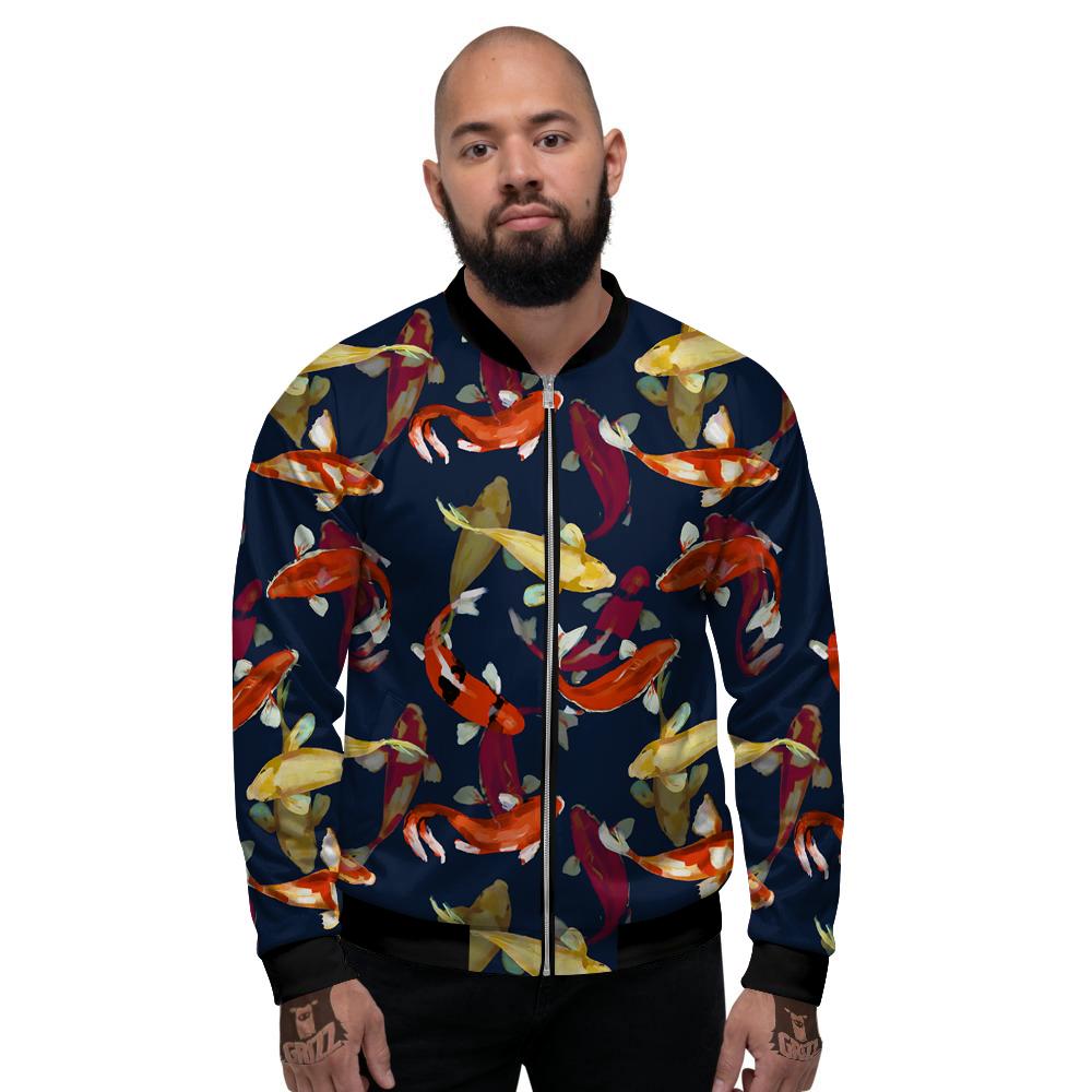 Carp Fish Koi Watercolor Print Pattern Men's Bomber Jacket-grizzshop
