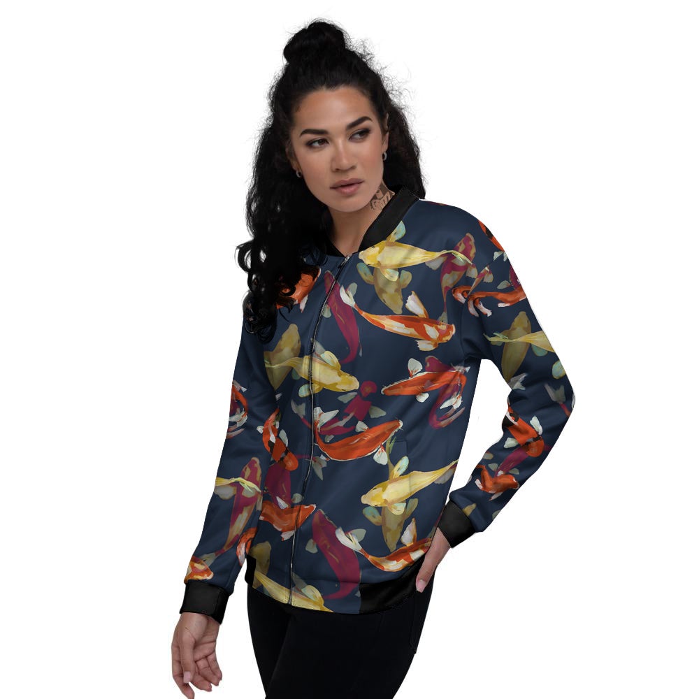 Carp Fish Koi Watercolor Print Pattern Women's Bomber Jacket-grizzshop