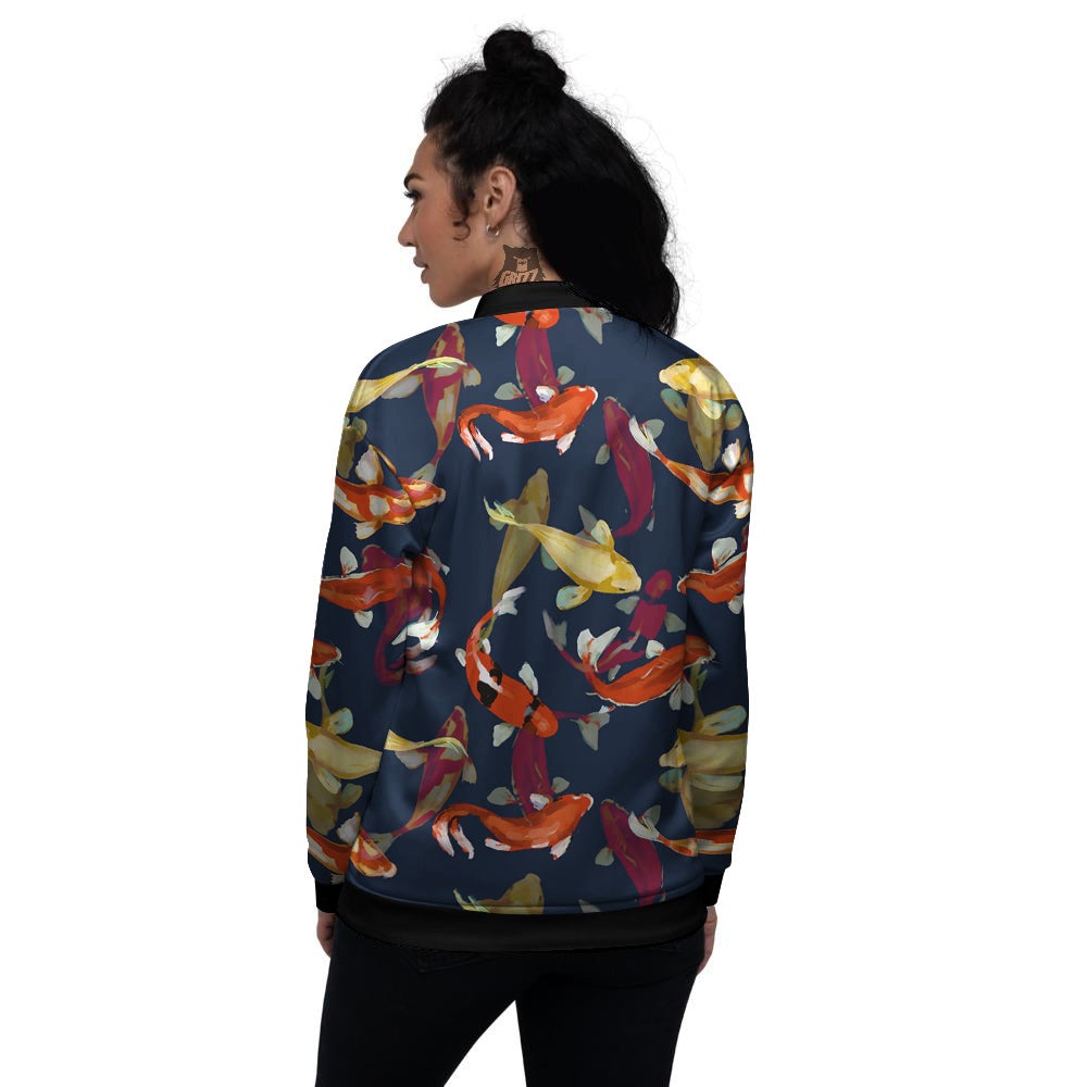 Carp Fish Koi Watercolor Print Pattern Women's Bomber Jacket-grizzshop