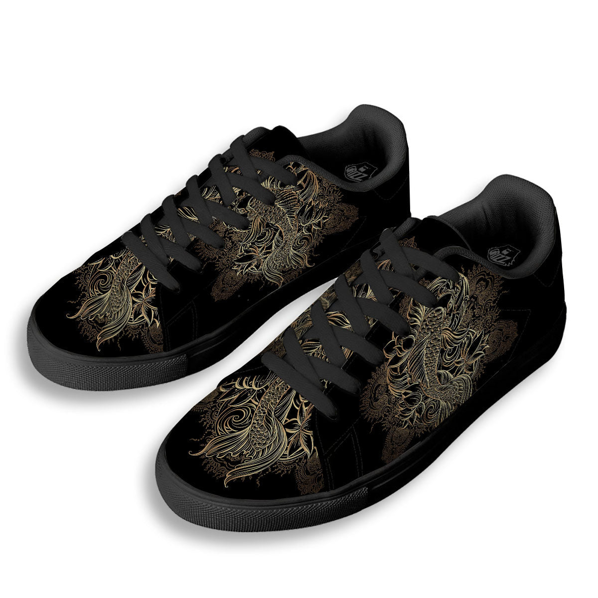 Carp Koi Fish Gold Print Black Low Top Sneakers-grizzshop