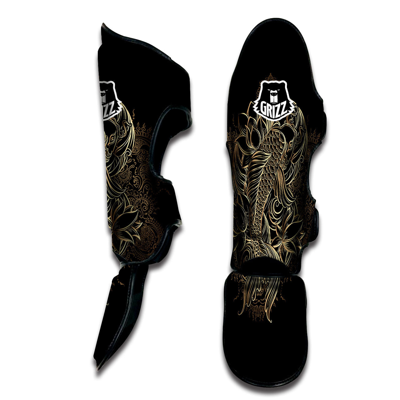 Carp Koi Fish Gold Print Muay Thai Shin Guards-grizzshop