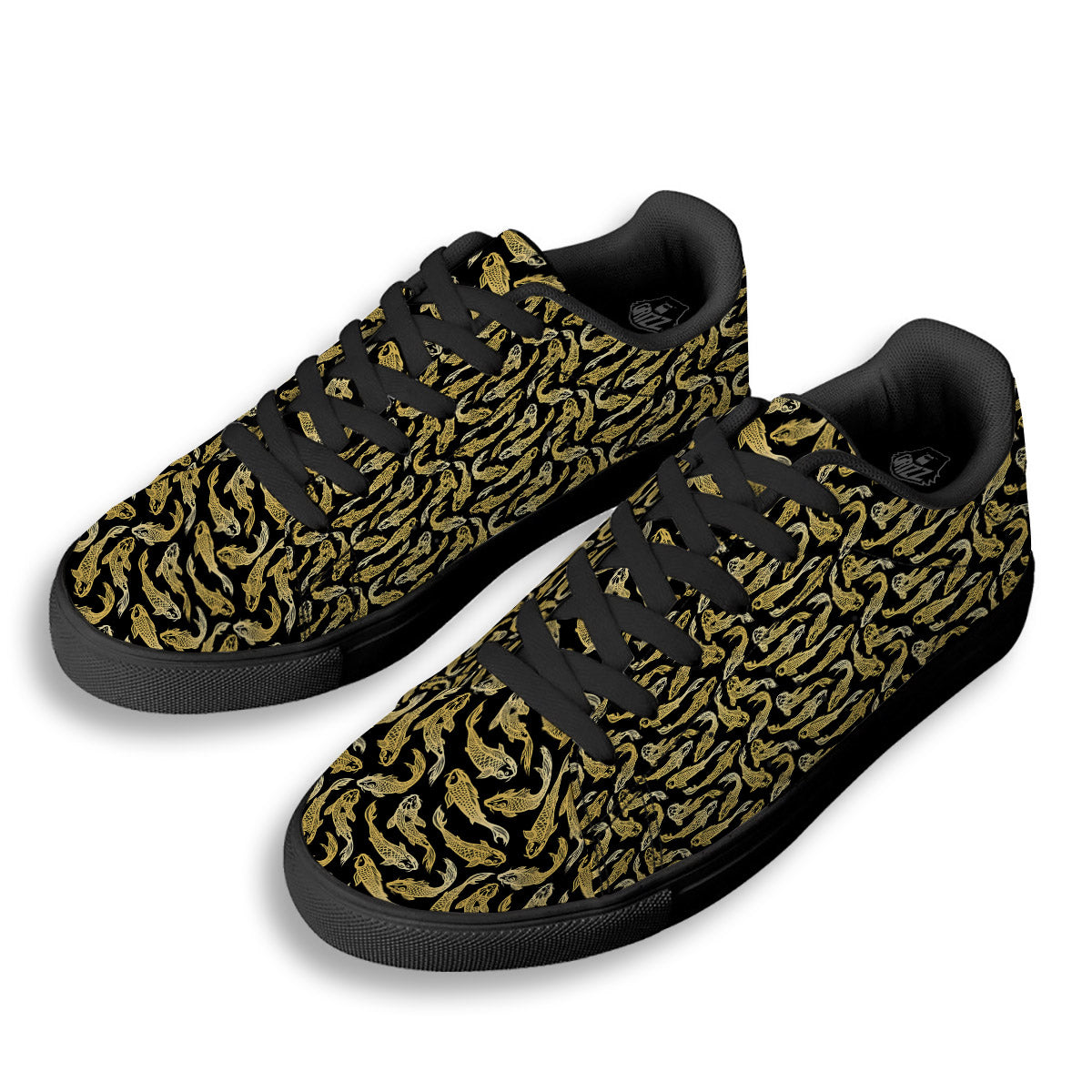 Carp Koi Golden Chinese Print Pattern Black Low Top Sneakers-grizzshop