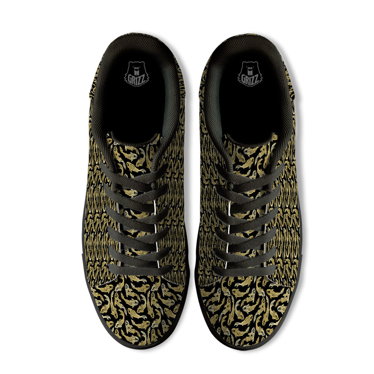 Carp Koi Golden Chinese Print Pattern Black Low Top Sneakers-grizzshop