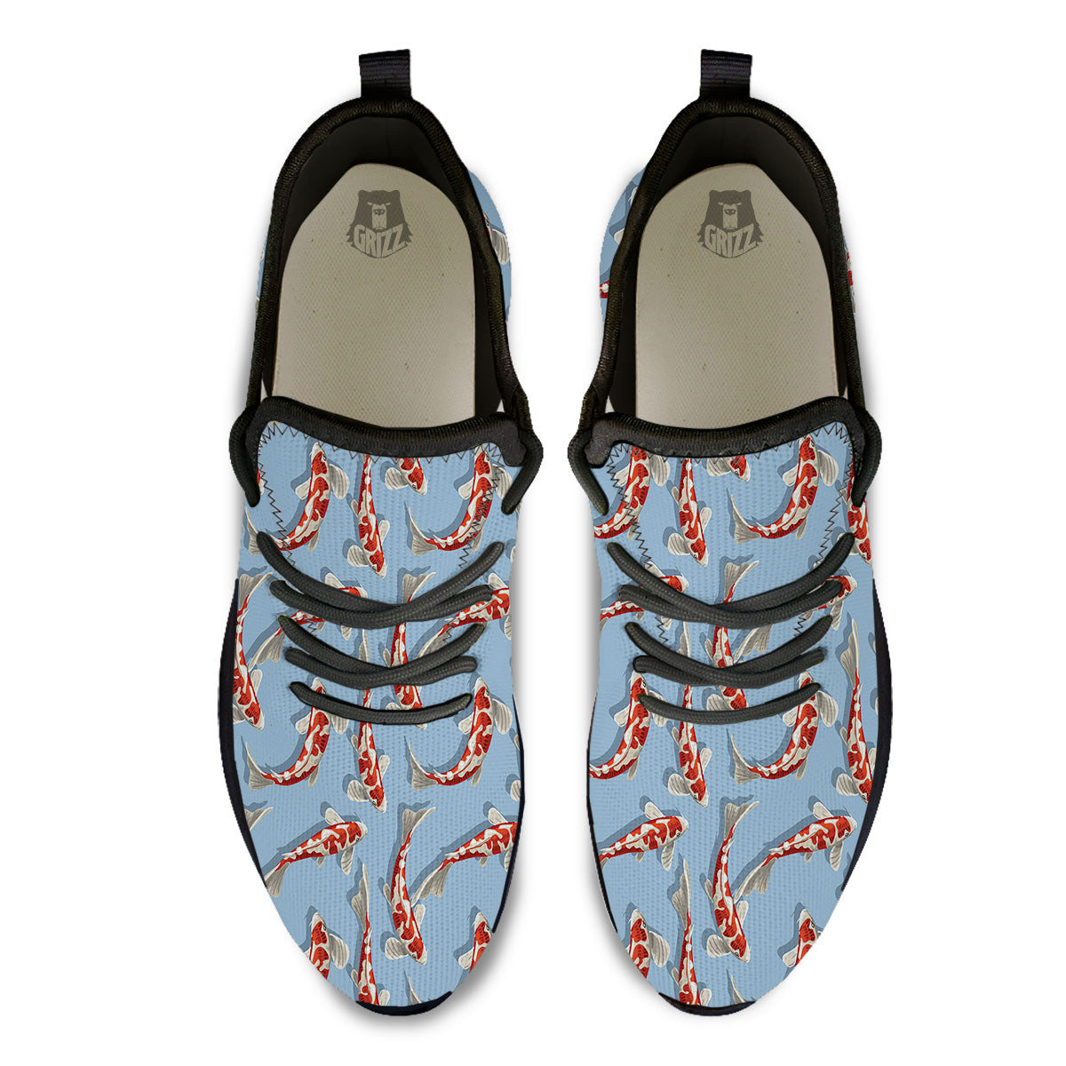 Carp Koi Print Pattern Black Athletic Shoes-grizzshop