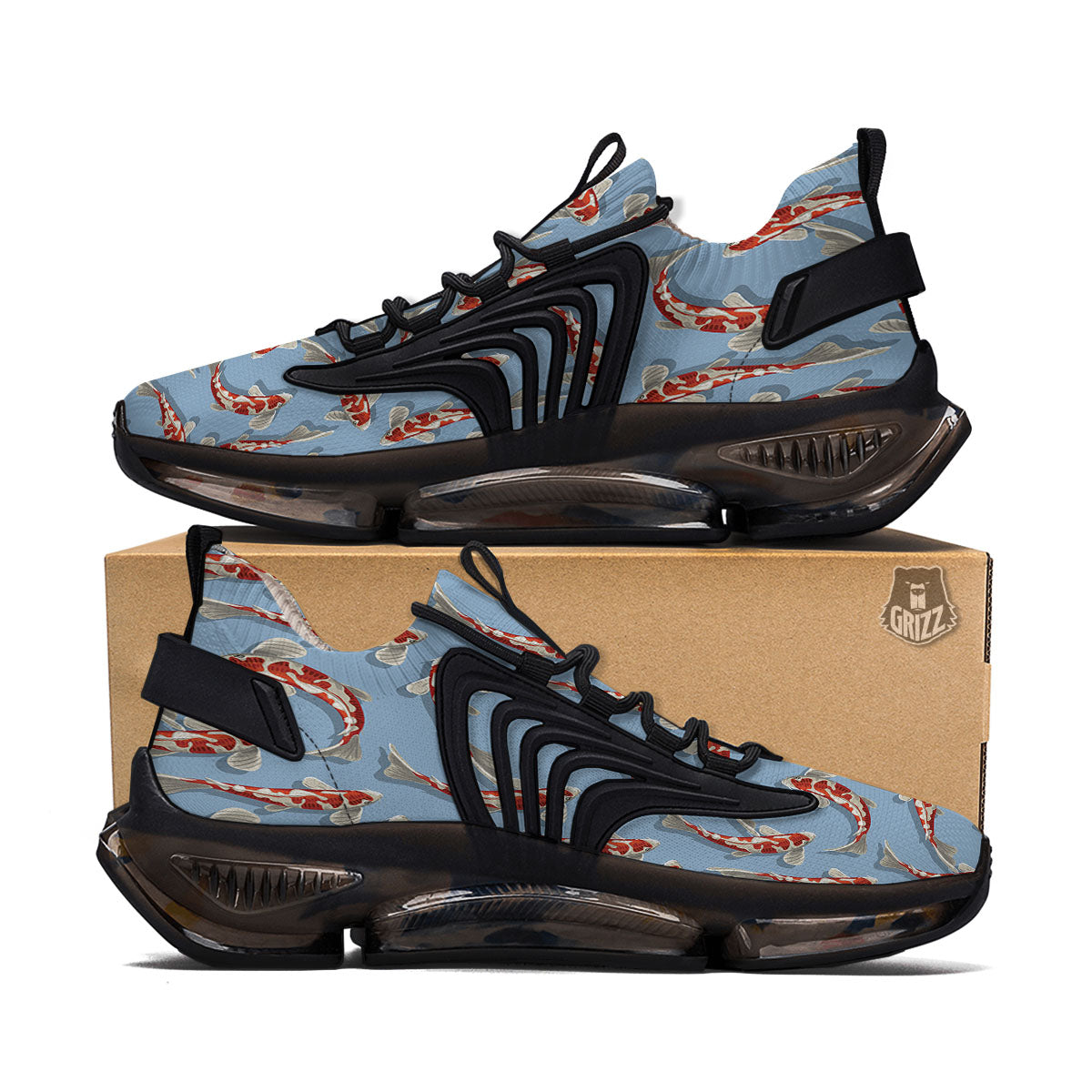 Carp Koi Print Pattern Black Gym Shoes-grizzshop