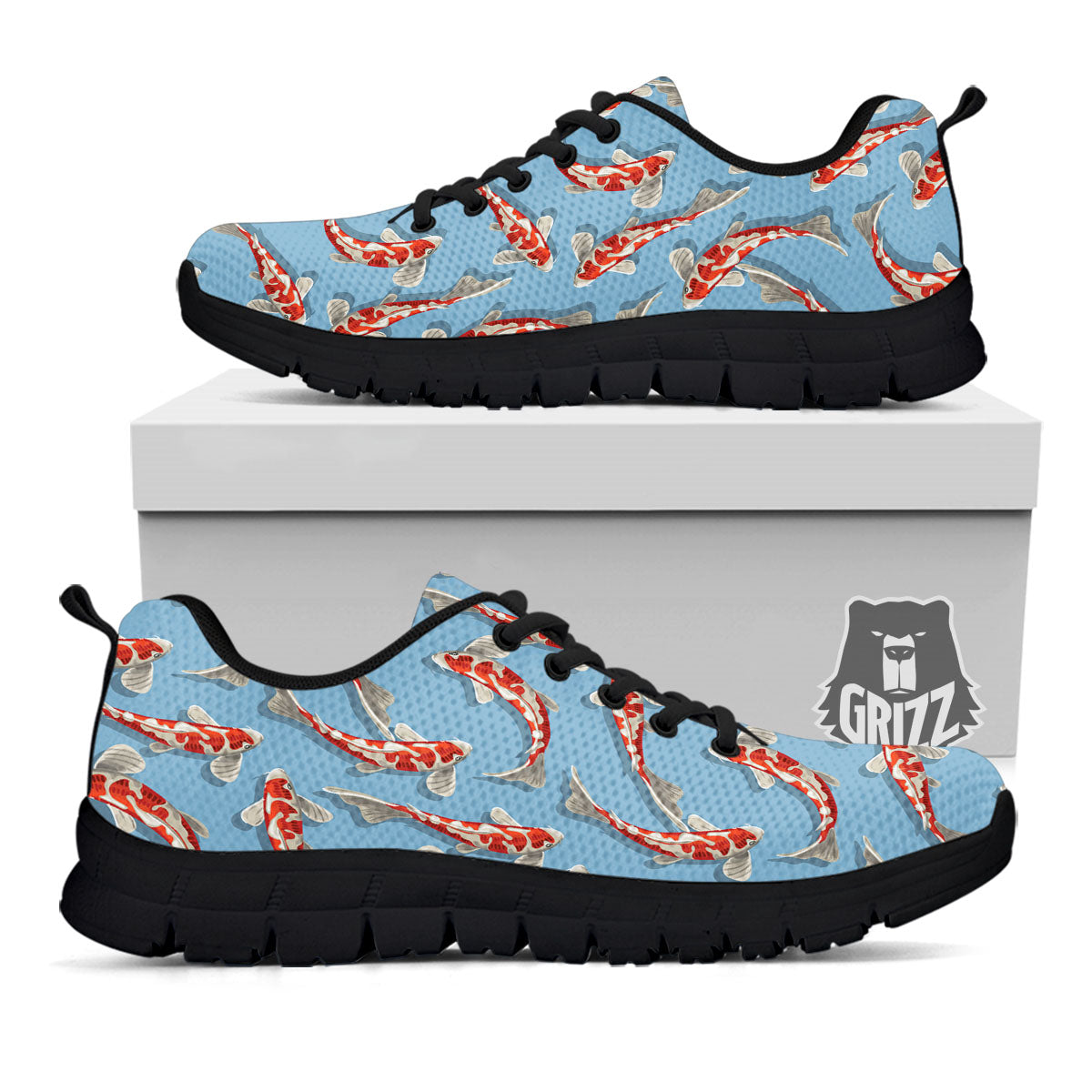 Carp Koi Print Pattern Black Sneaker-grizzshop