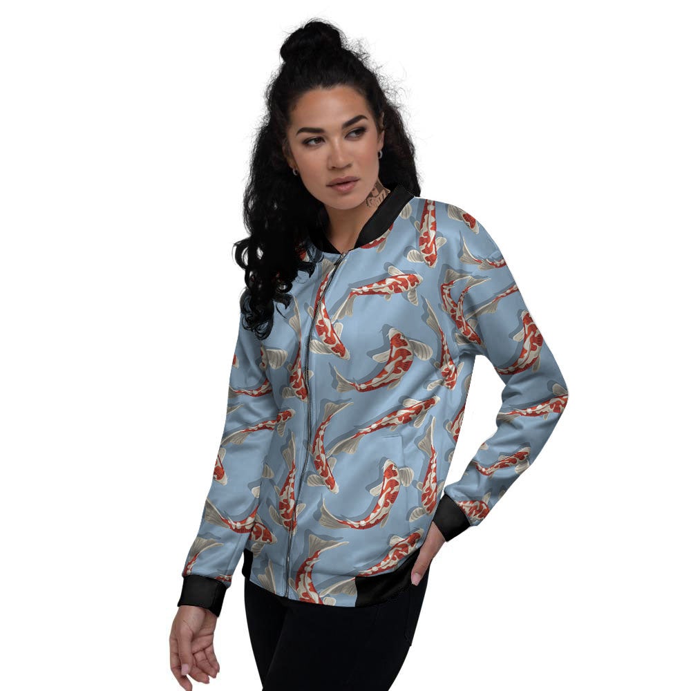 Carp Koi Print Pattern Women's Bomber Jacket-grizzshop