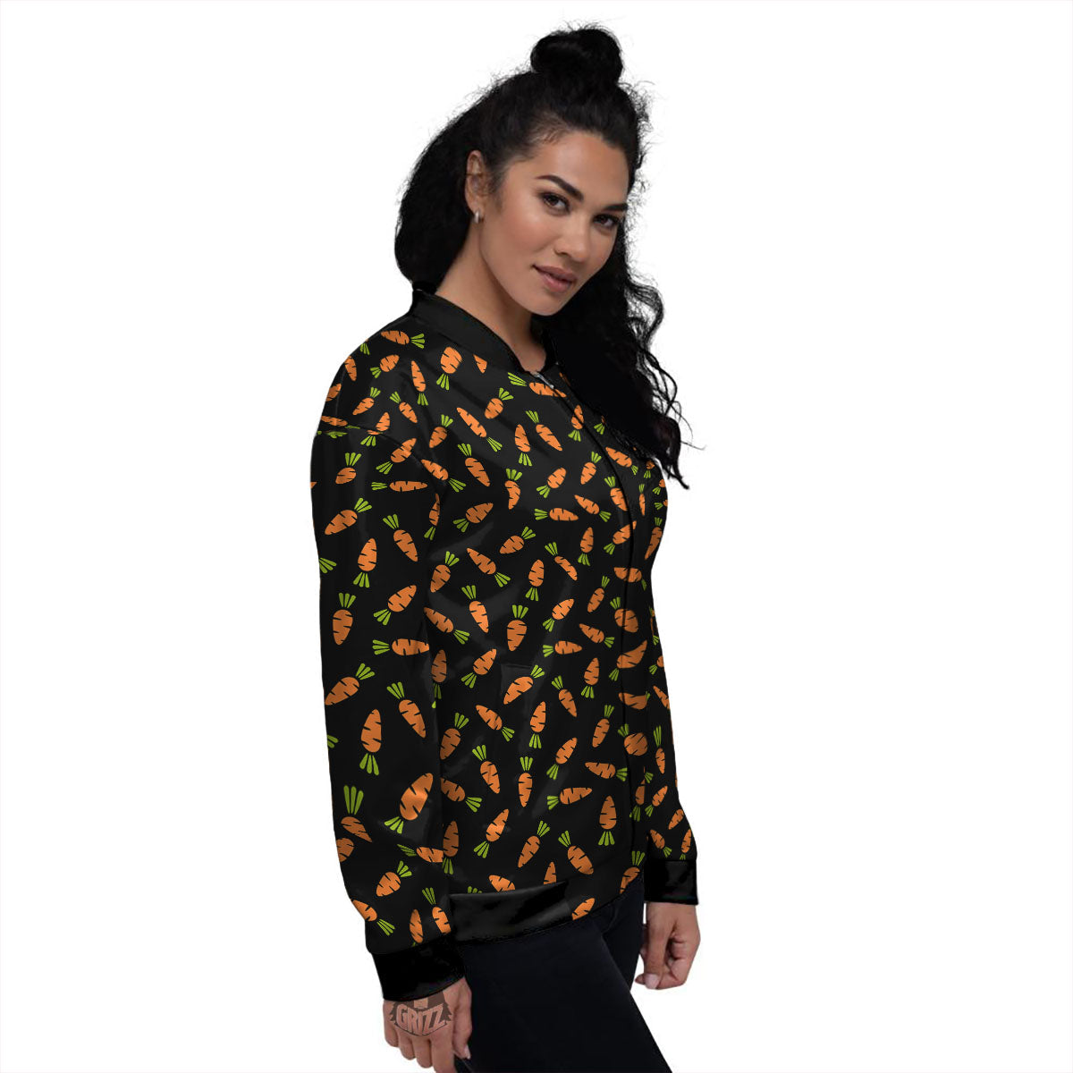 Carrot Black Print Pattern Women's Bomber Jacket-grizzshop