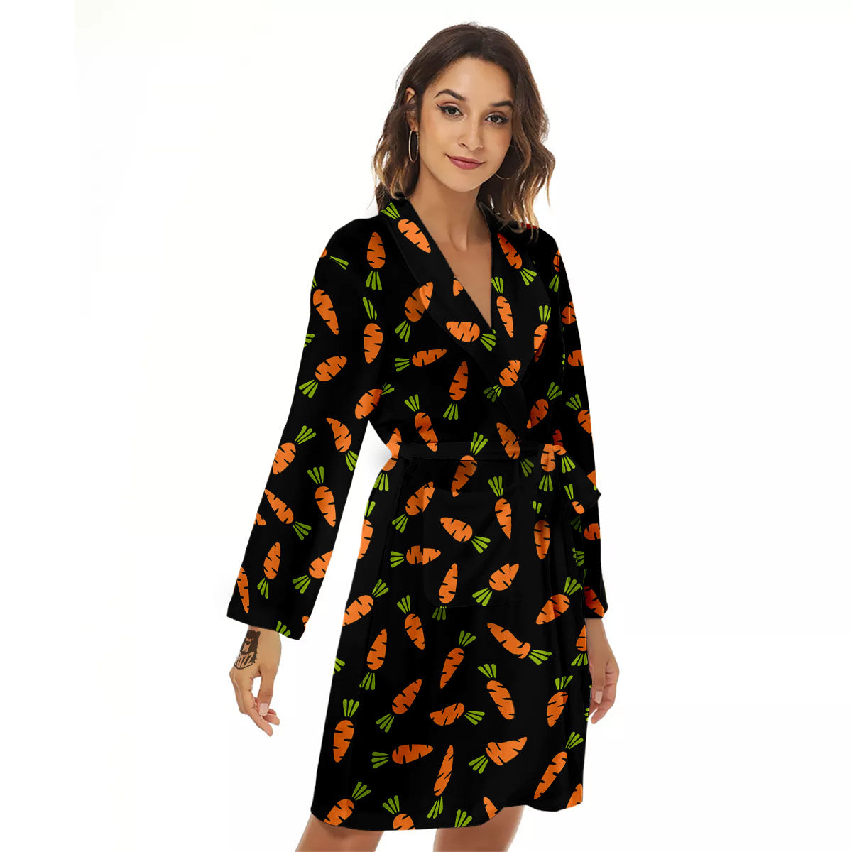 Carrot Black Print Pattern Women's Robe-grizzshop