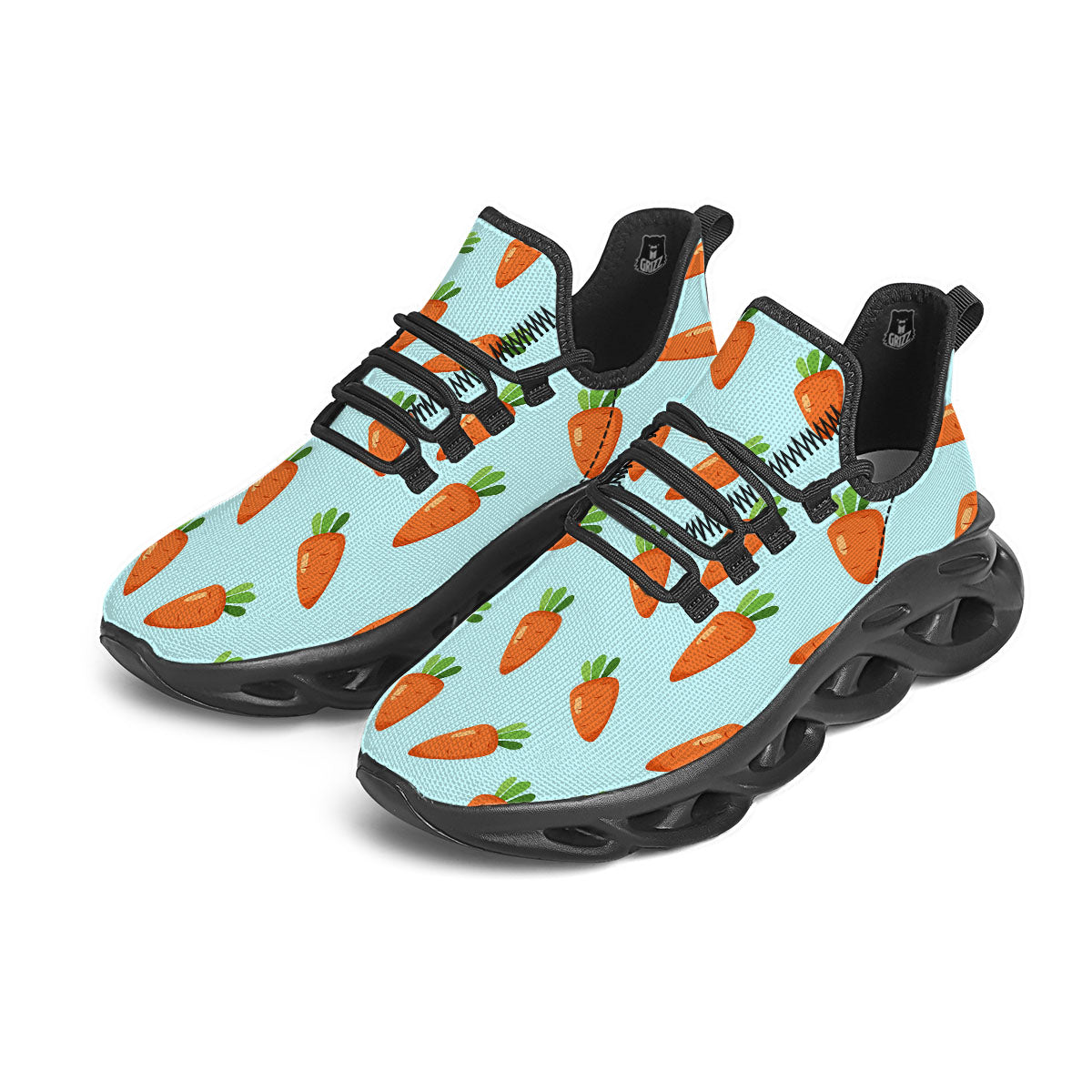 Carrot Print Pattern Black Running Shoes-grizzshop