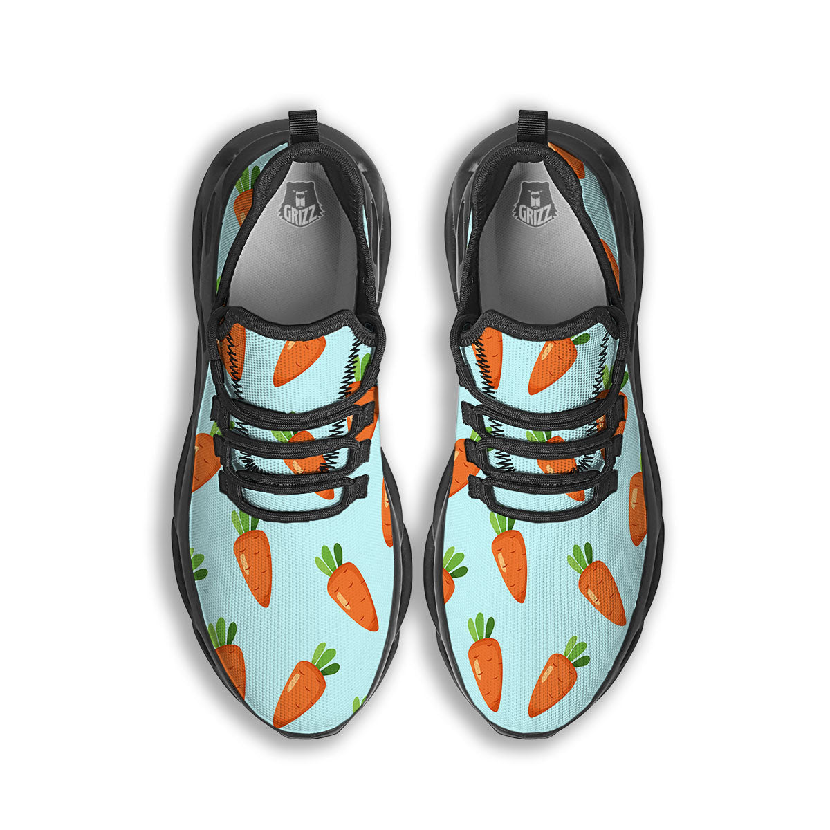 Carrot Print Pattern Black Running Shoes-grizzshop