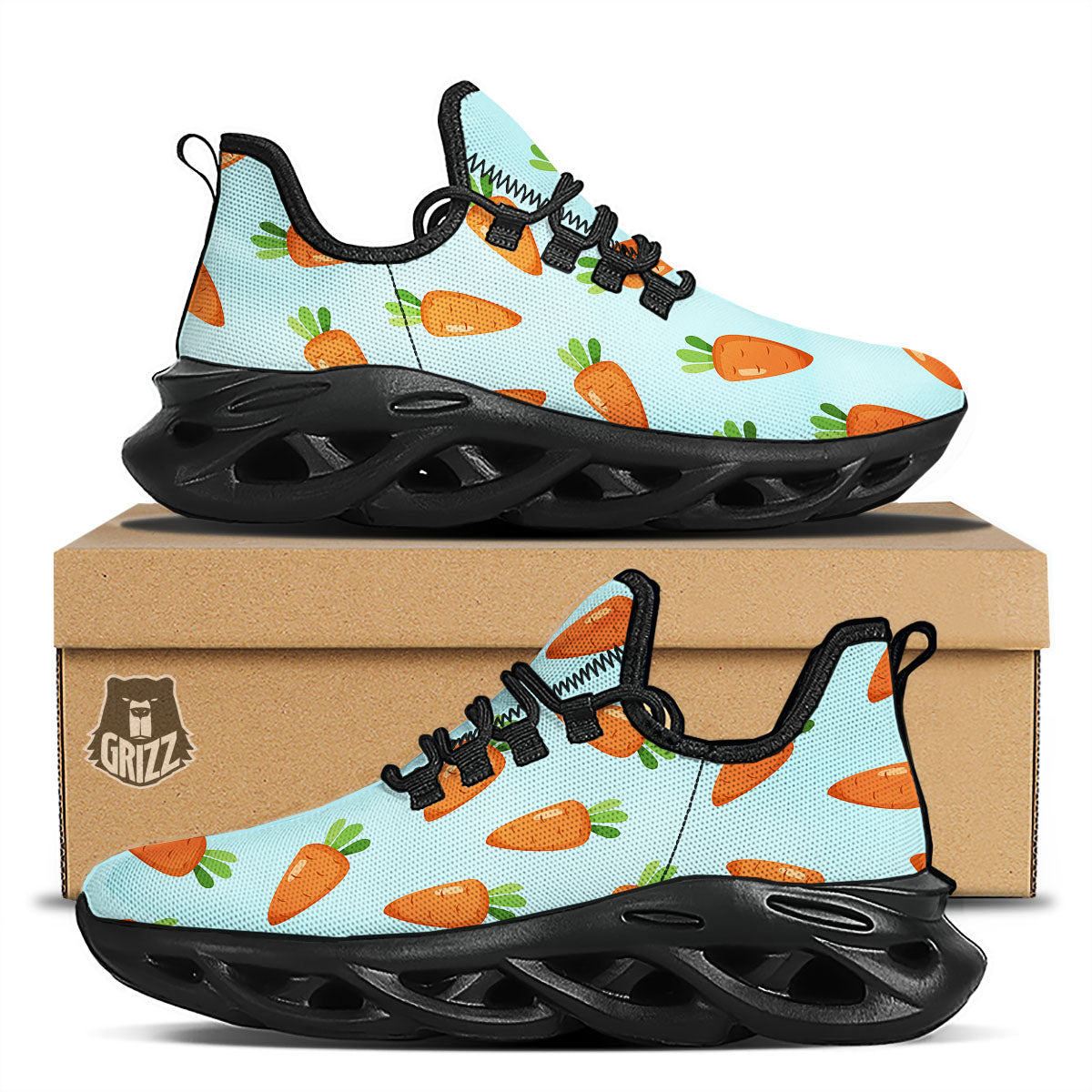 Carrot Print Pattern Black Running Shoes-grizzshop