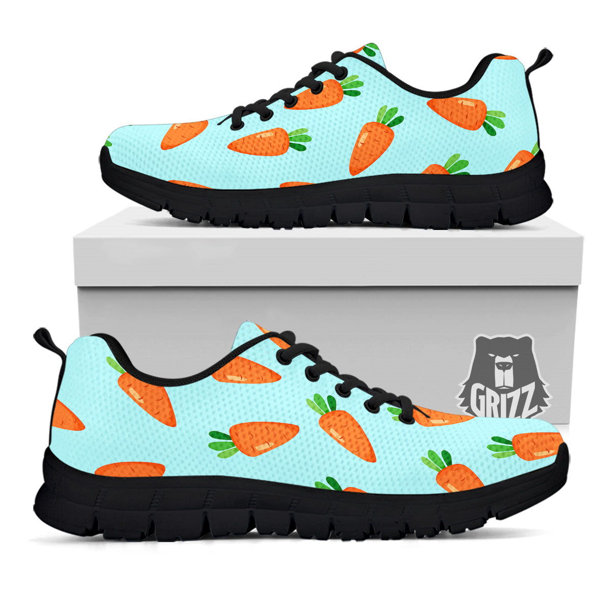 Carrot Print Pattern Black Sneaker-grizzshop