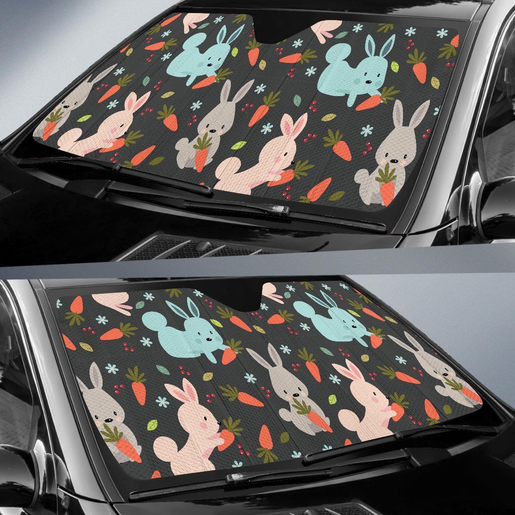 Carrot Rabbit Bunny Pattern Print Car Sun Shade-grizzshop