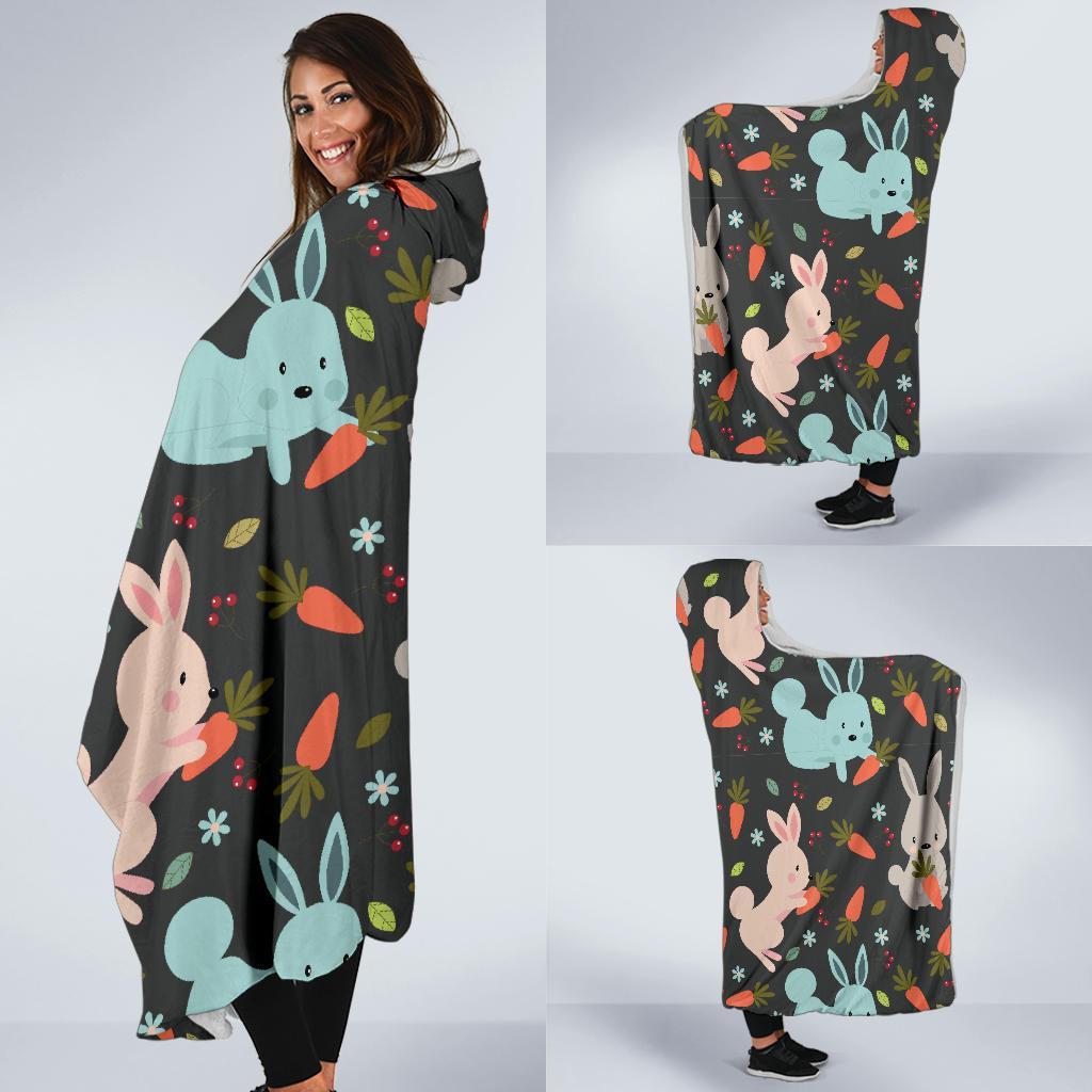 Carrot Rabbit Bunny Pattern Print Hooded Blanket-grizzshop