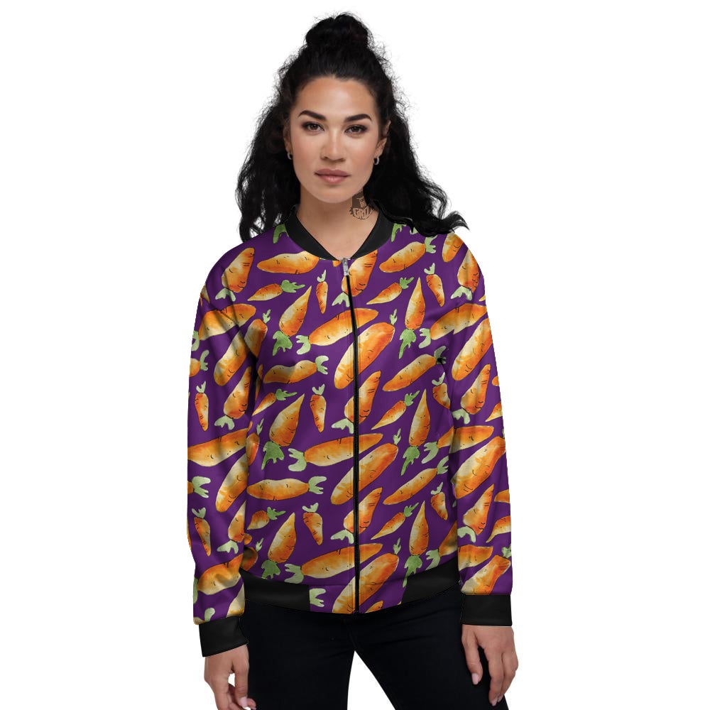 Carrot Watercolor Print Pattern Women's Bomber Jacket-grizzshop