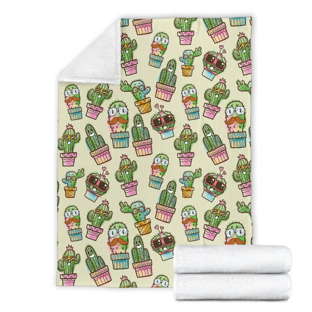 Cartoon Cactus Pattern Print Blanket-grizzshop
