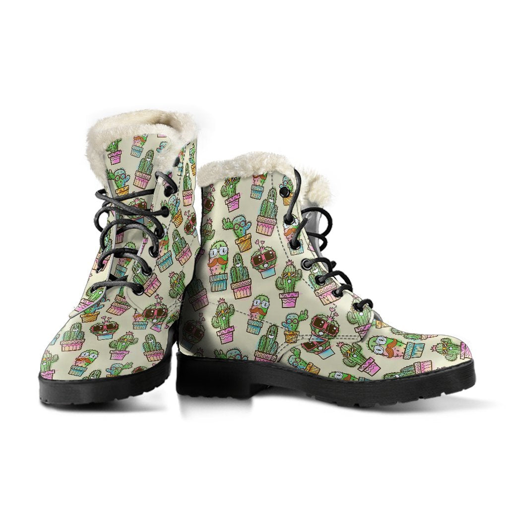 Cartoon Cactus Pattern Print Comfy Winter Boots-grizzshop
