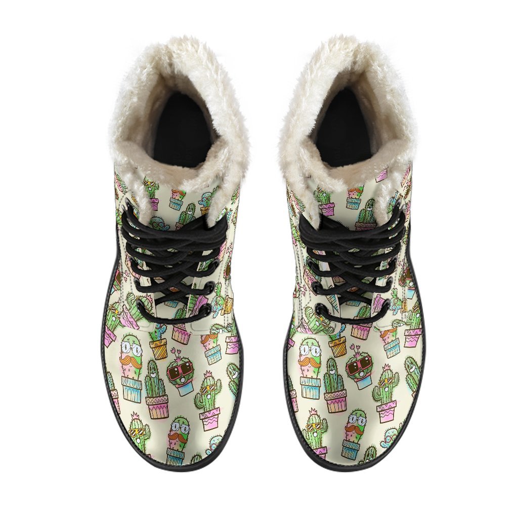 Cartoon Cactus Pattern Print Comfy Winter Boots-grizzshop