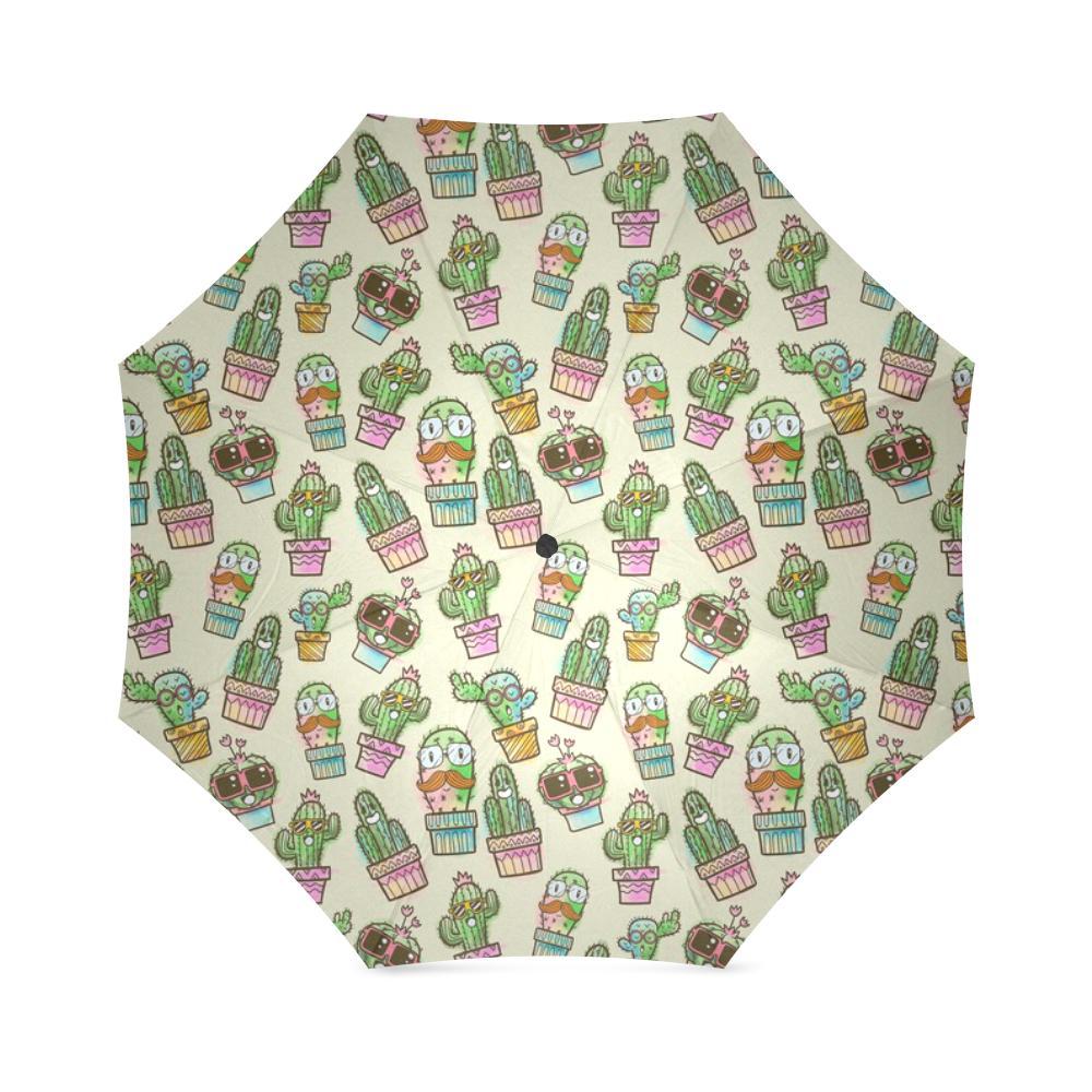 Cartoon Cactus Pattern Print Foldable Umbrella-grizzshop