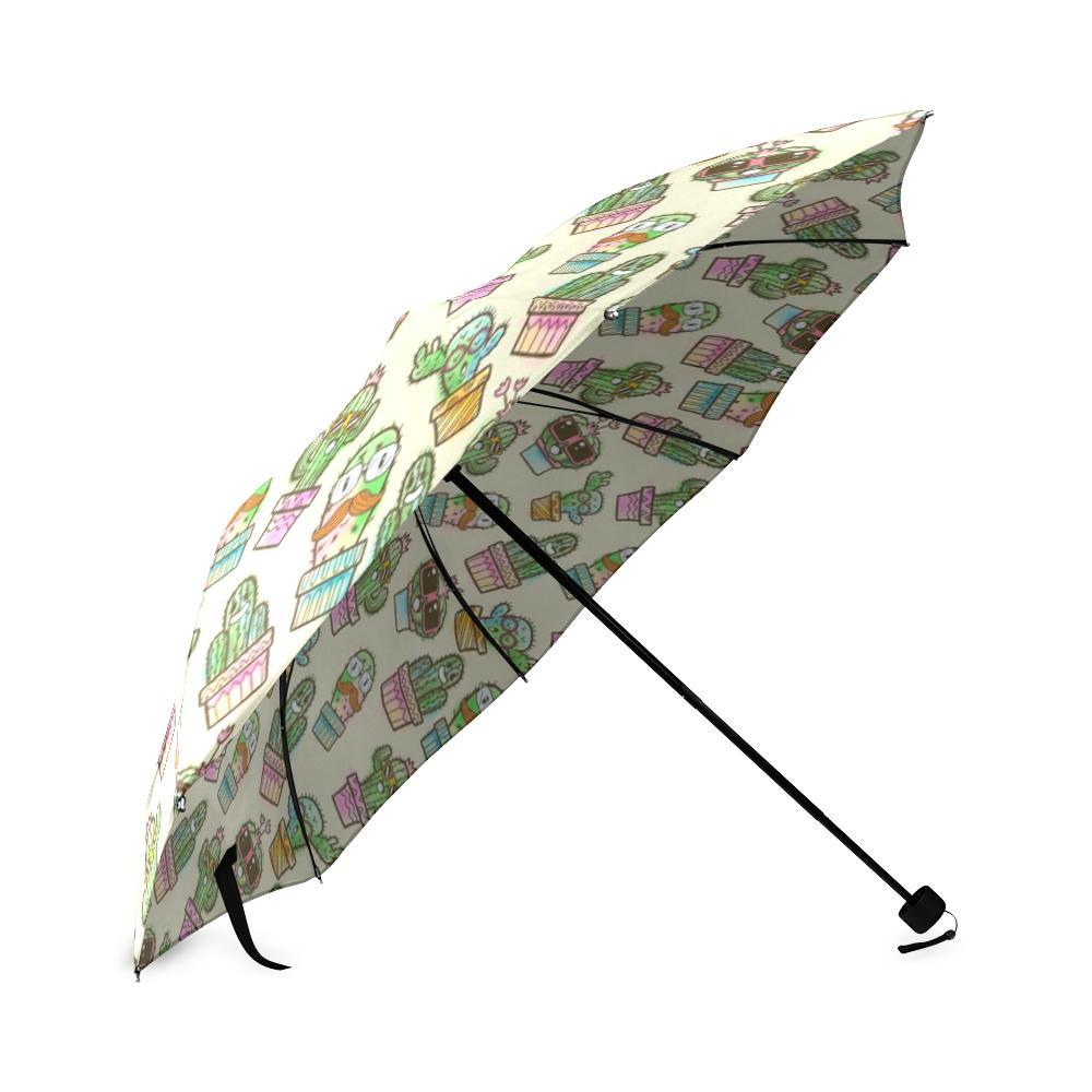 Cartoon Cactus Pattern Print Foldable Umbrella-grizzshop
