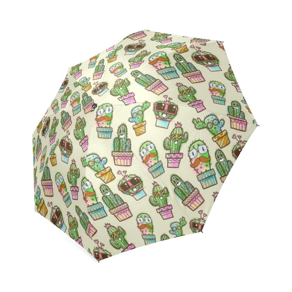 Cartoon Cactus Pattern Print Foldable Umbrella-grizzshop