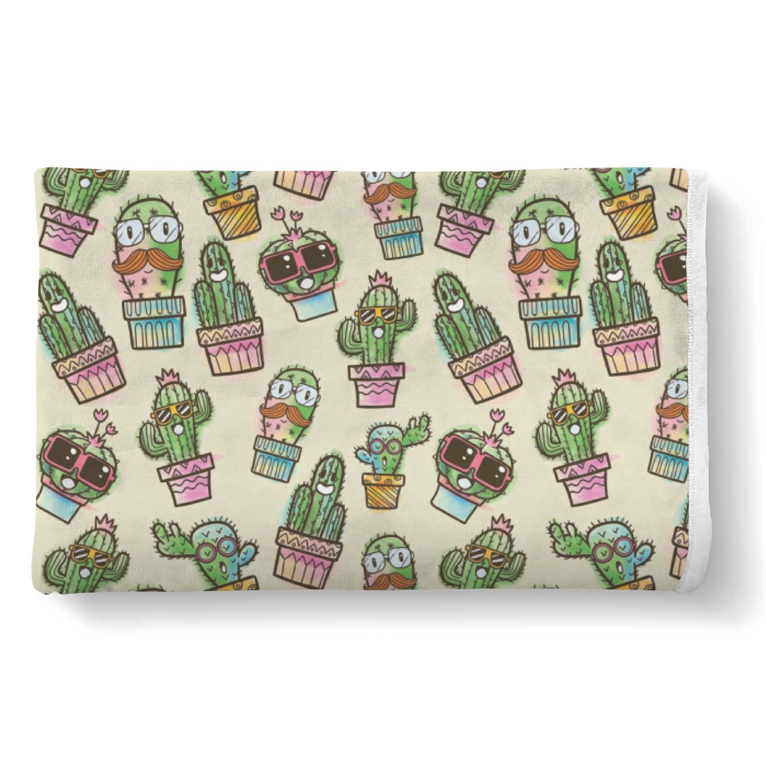 Cartoon Cactus Pattern Print Throw Blanket-grizzshop