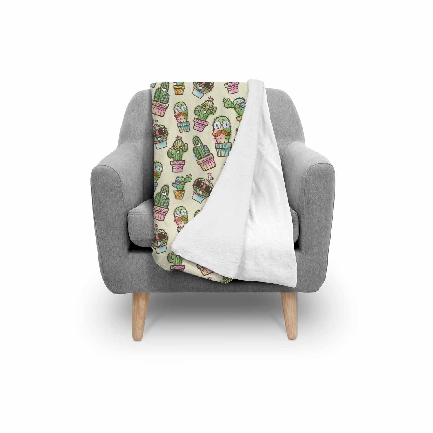Cartoon Cactus Pattern Print Throw Blanket-grizzshop