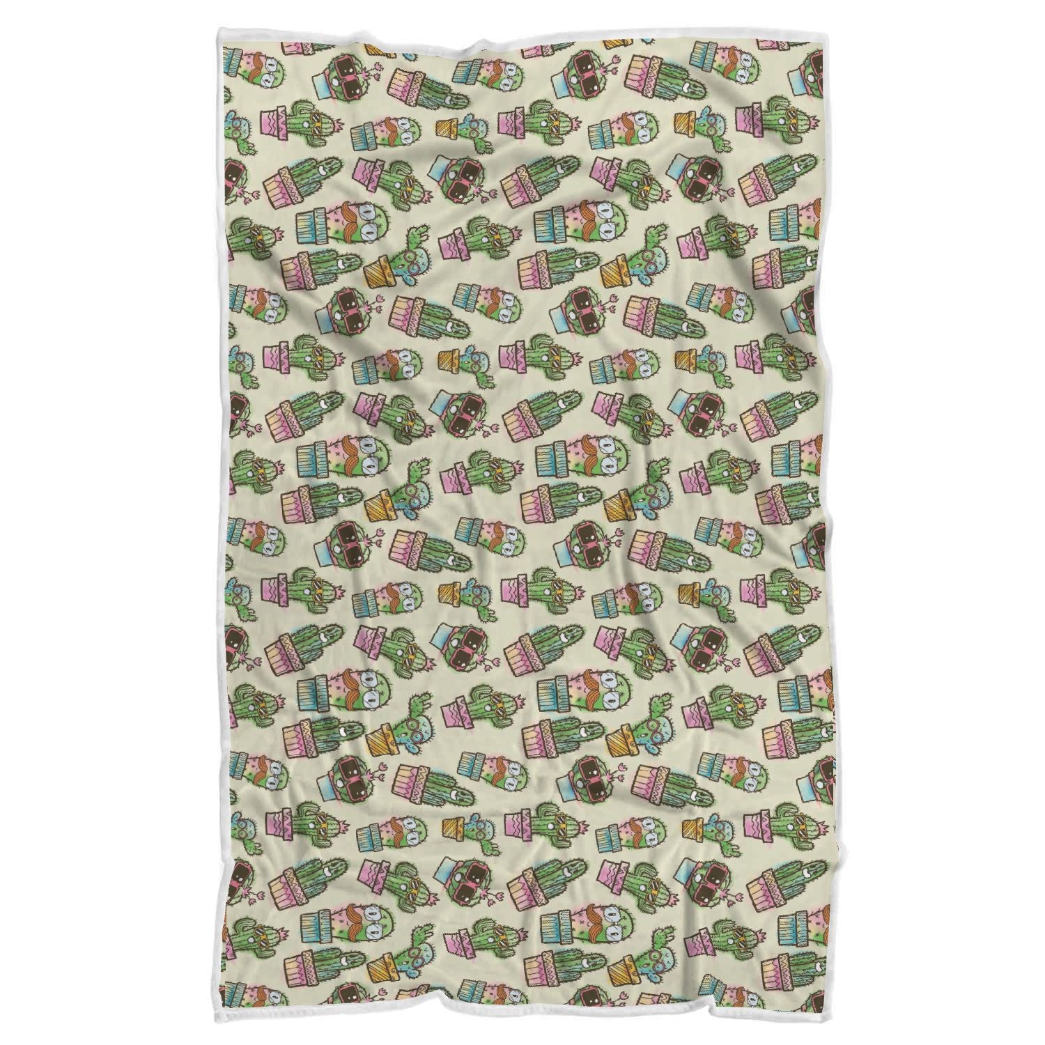 Cartoon Cactus Pattern Print Throw Blanket-grizzshop
