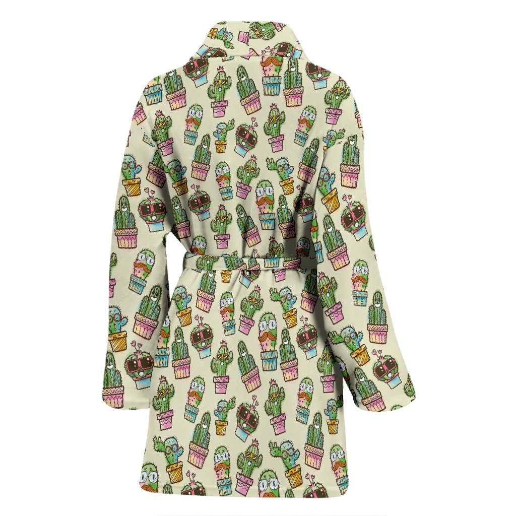 Cartoon Cactus Pattern Print Women Long Robe-grizzshop