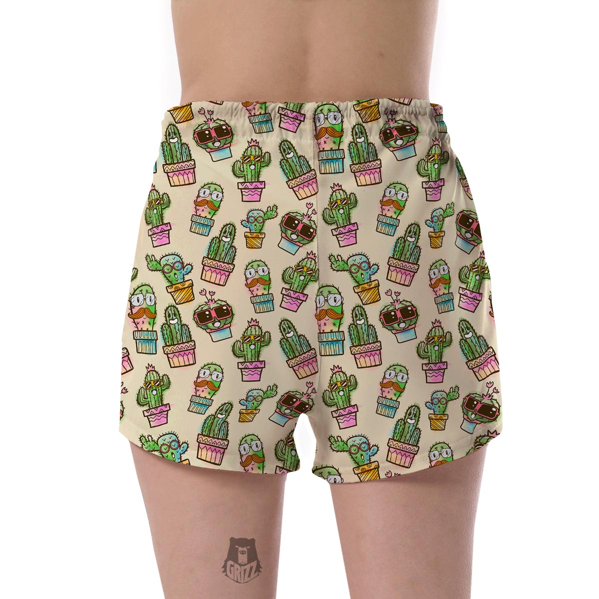Cartoon Cactus Pattern Print Women's Shorts-grizzshop