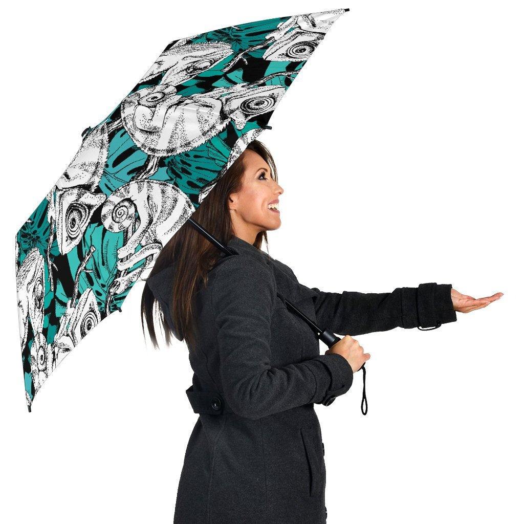 Cartoon Chameleon Pattern Print Automatic Foldable Umbrella-grizzshop