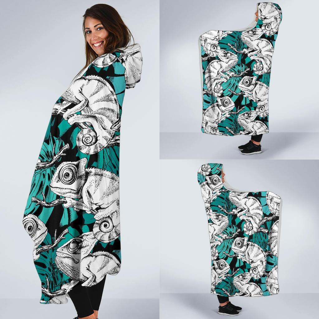 Cartoon Chameleon Pattern Print Hooded Blanket-grizzshop