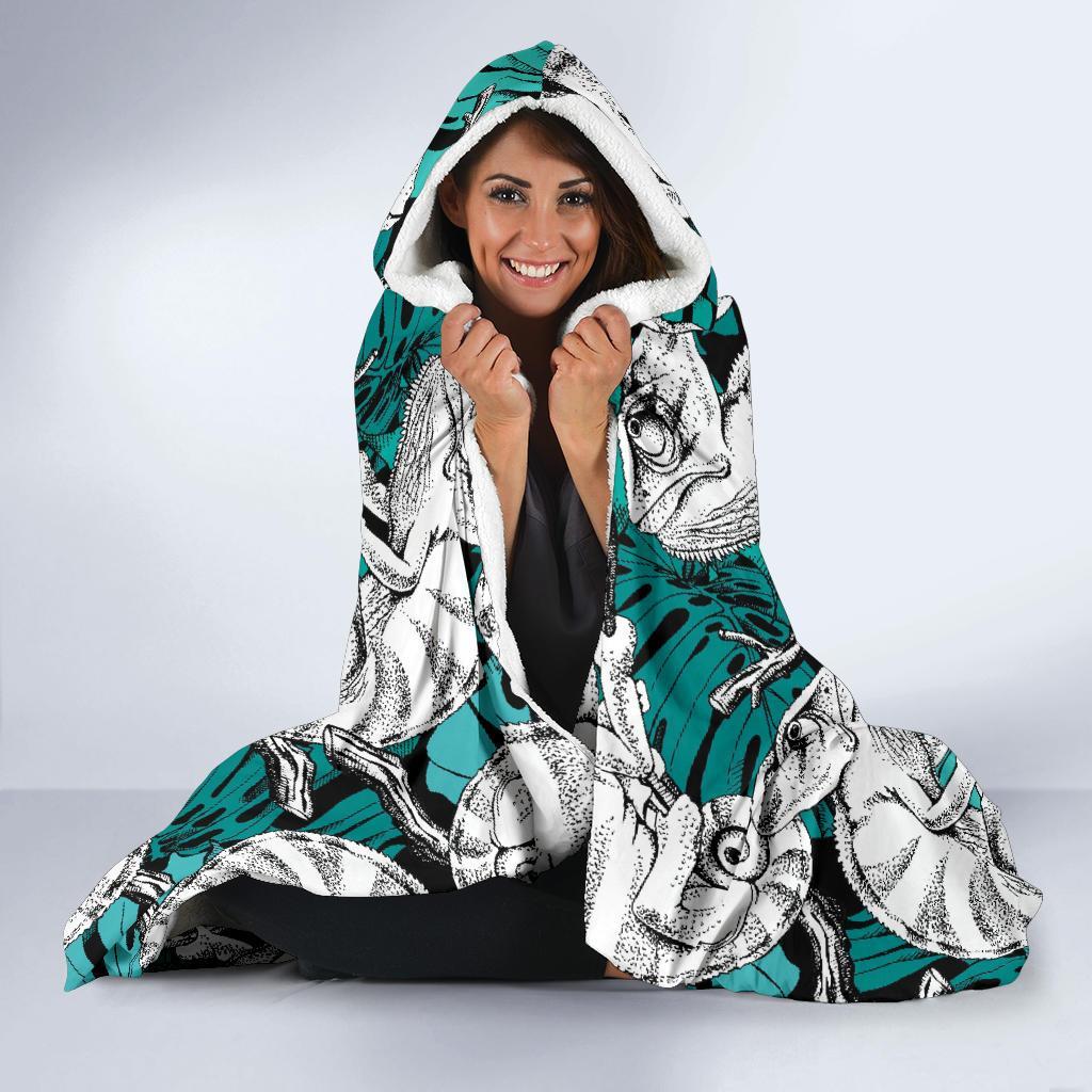 Cartoon Chameleon Pattern Print Hooded Blanket-grizzshop