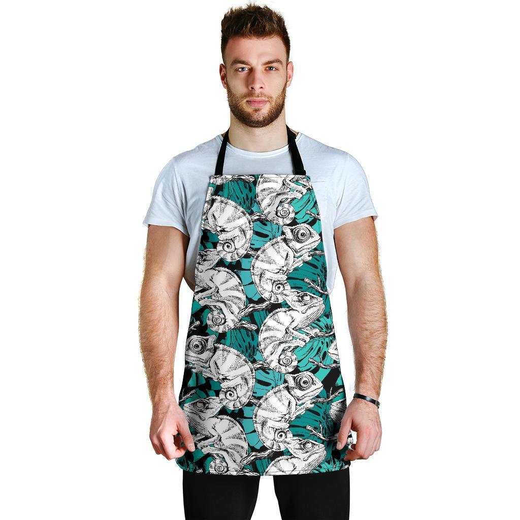 Cartoon Chameleon Pattern Print Men's Apron-grizzshop