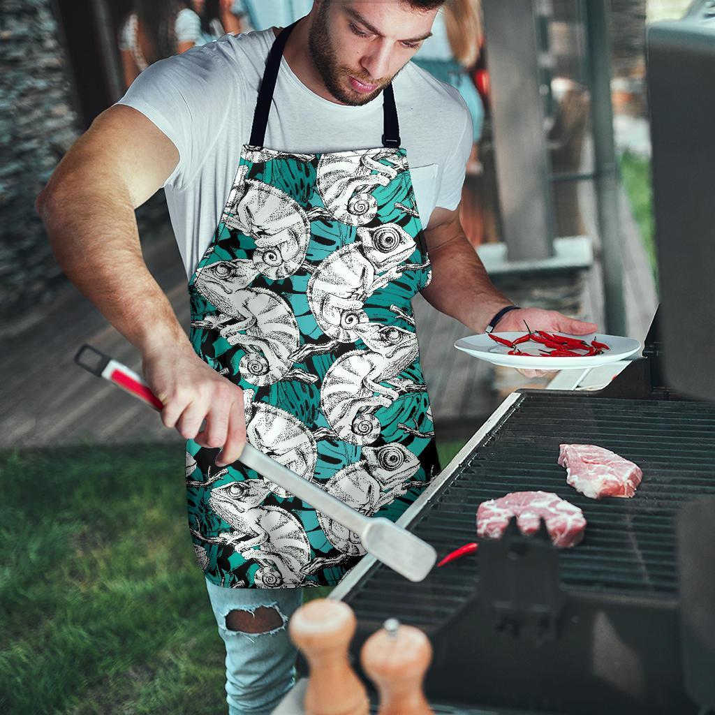 Cartoon Chameleon Pattern Print Men's Apron-grizzshop