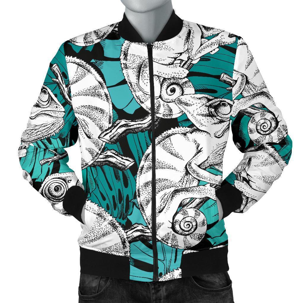 Cartoon Chameleon Pattern Print Men's Bomber Jacket-grizzshop