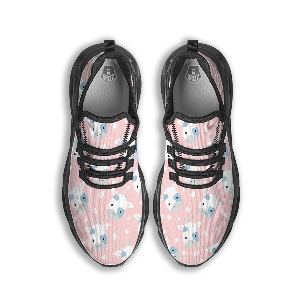 Cartoon Cow Print Black Running Shoes-grizzshop