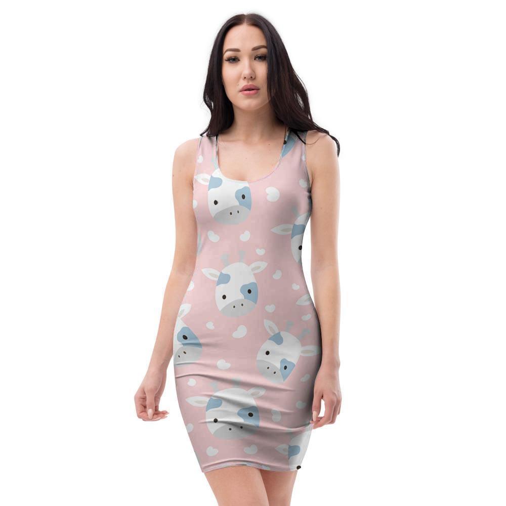 Cartoon Cow Print Bodycon Dress-grizzshop