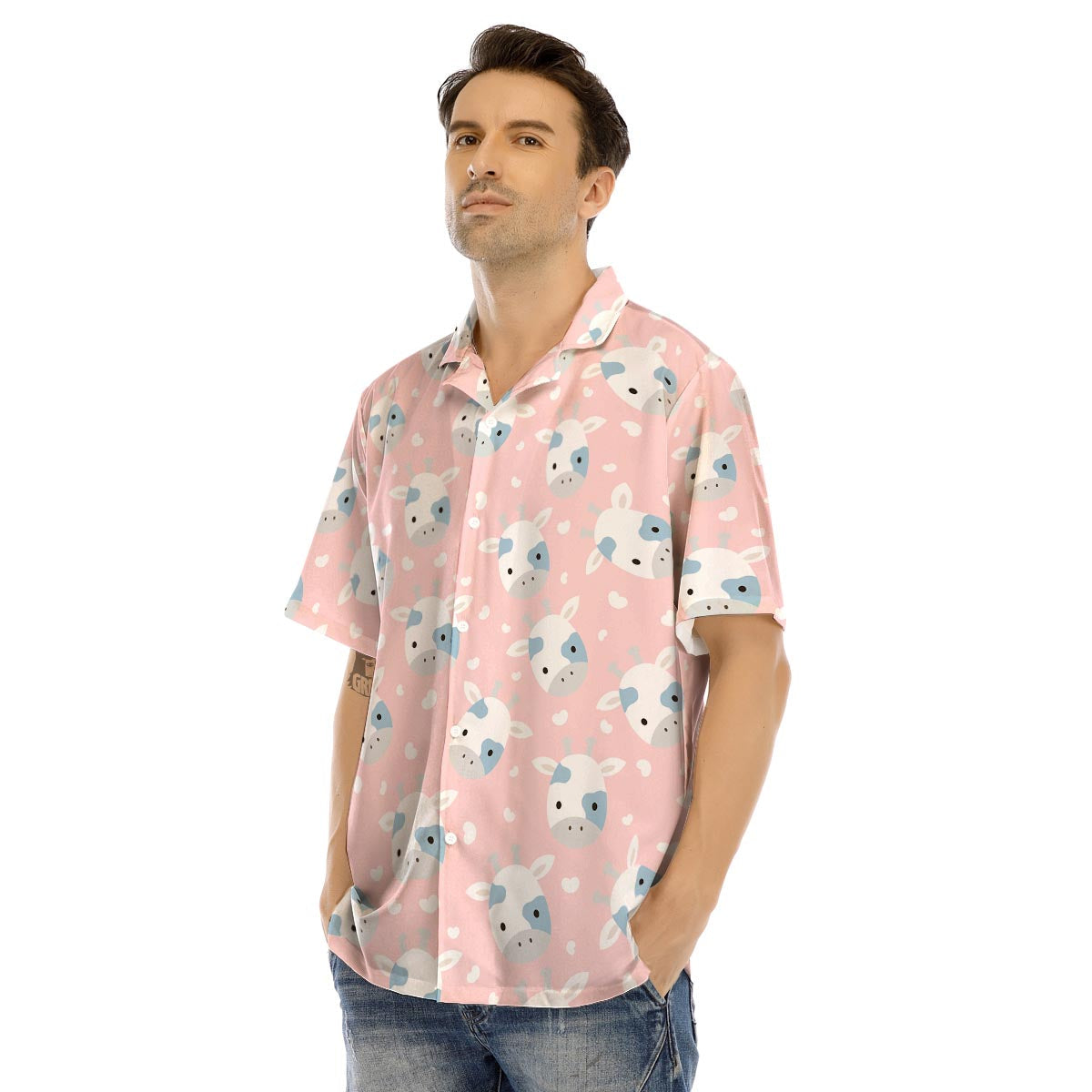 Cartoon Cow Print Men’s Hawaiian Shirt-grizzshop