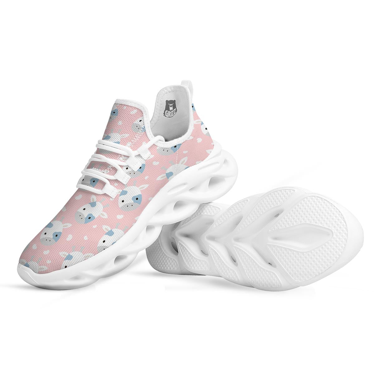 Cartoon Cow Print White Running Shoes-grizzshop