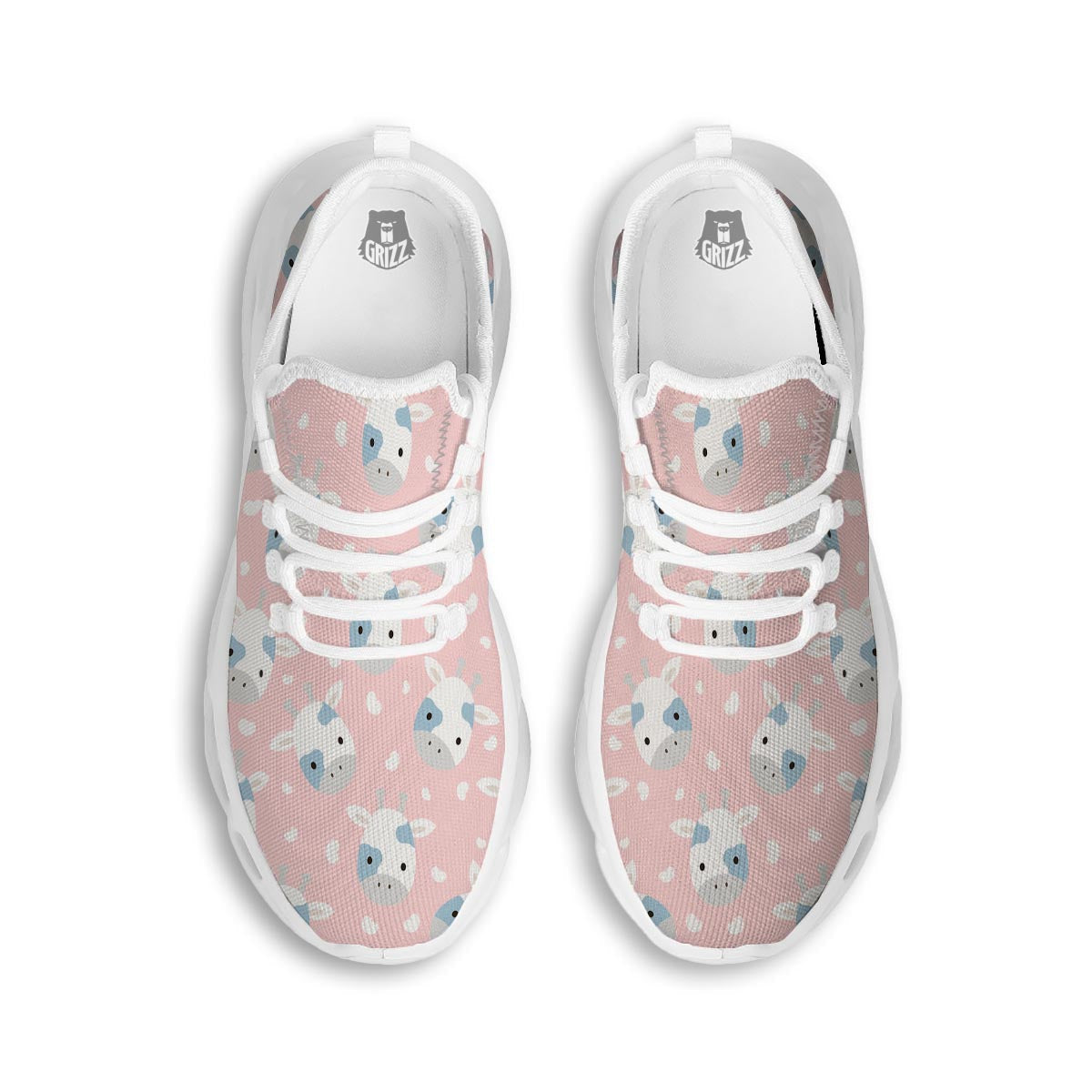 Cartoon Cow Print White Running Shoes-grizzshop