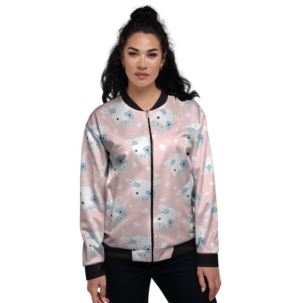 Cartoon Cow Print Women's Bomber Jacket-grizzshop