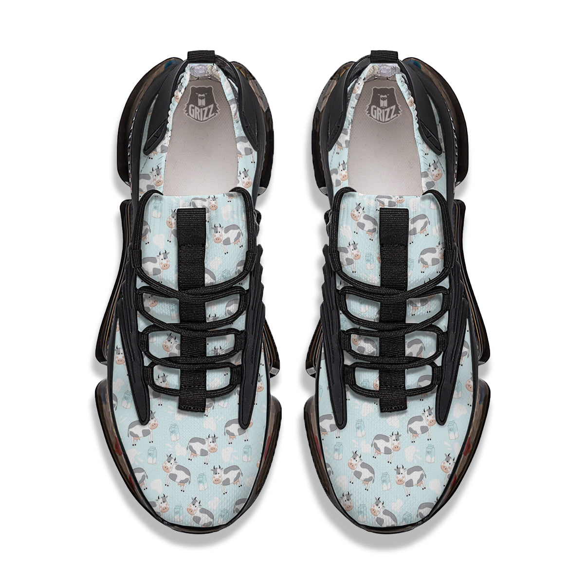 Cartoon Cows Milk Print Pattern Black Gym Shoes-grizzshop
